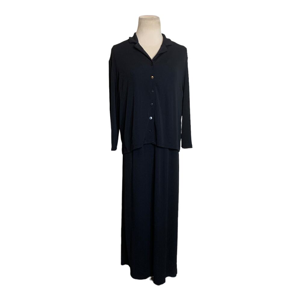 Talbots vintage black maxi dress and button top set size LP